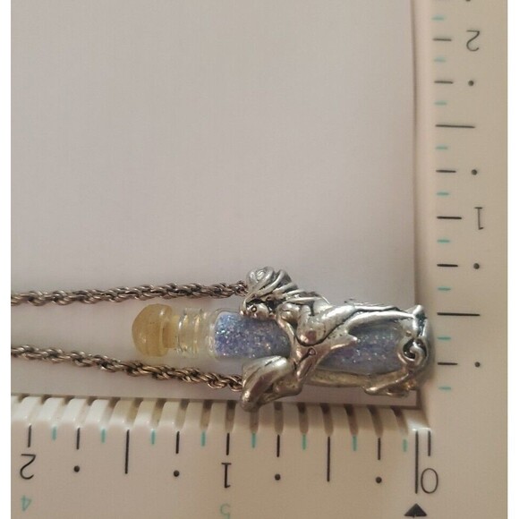 Vintage Signed Fairy Dust Bottle Pendant Necklace Glitter Silver Fantasy 24 in - Picture 5 of 5